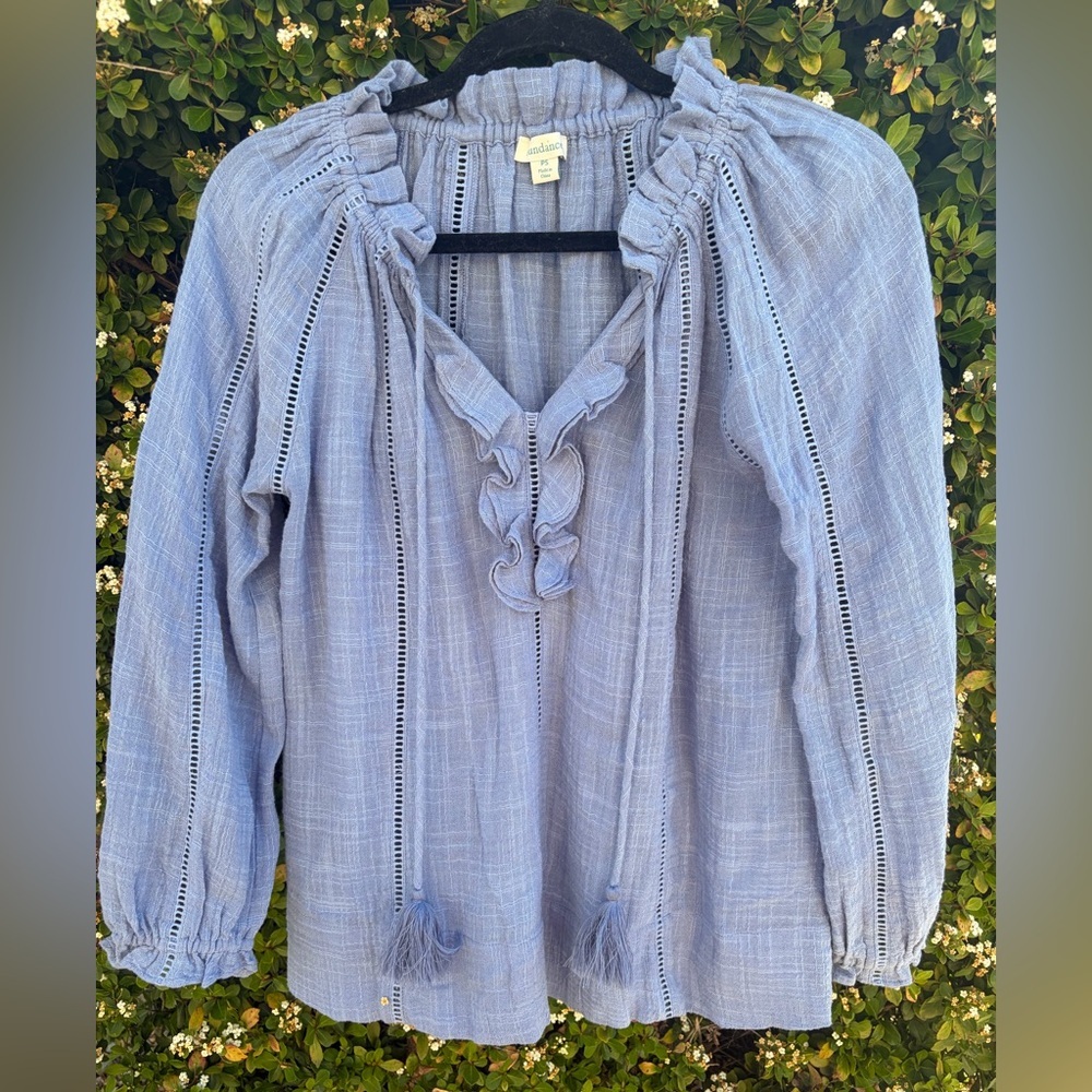 Sundance Light Blue Ruffled Peasant Tunic Size Small